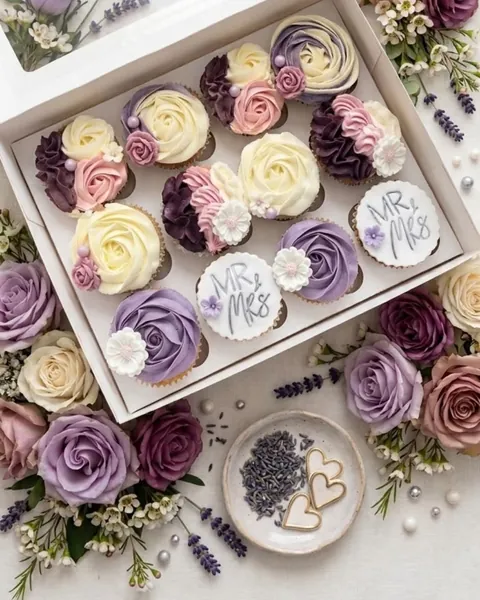 Lilac Mr and Mrs wedding cupcakes
